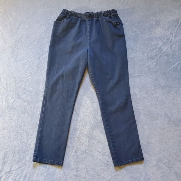 chic Denim - Chic Womens 14 Petite Pull On Elastic Waist Stretch Denim Jeans Tapered Leg Blue